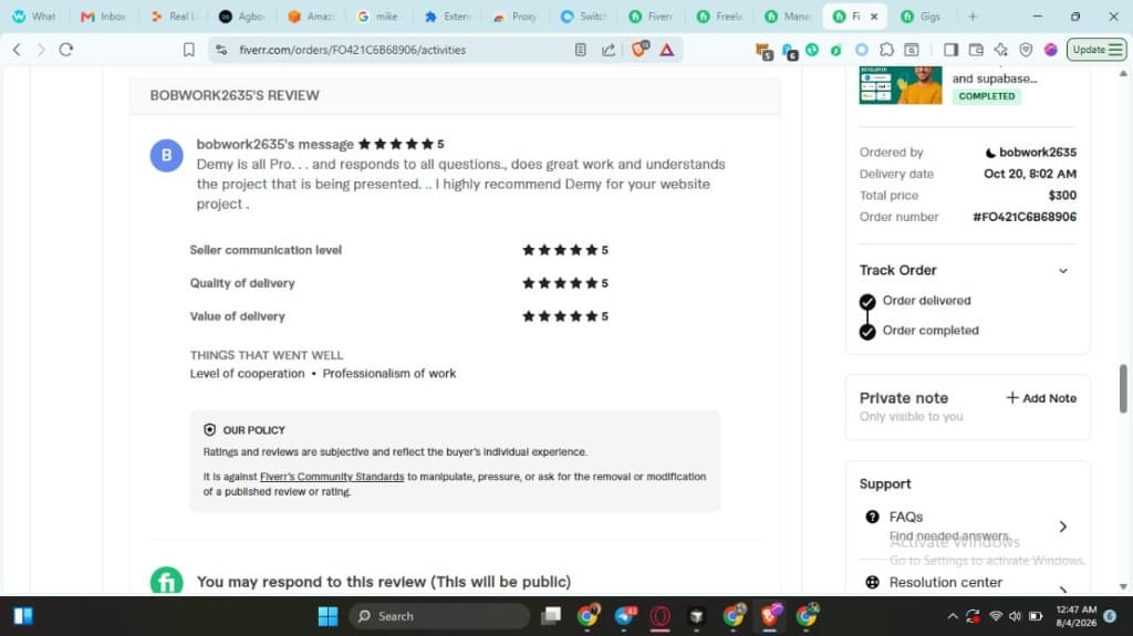 Fiverr review from bobwork2635