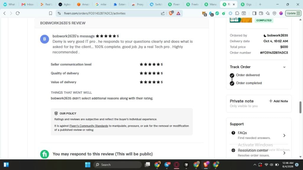 Fiverr review from bobwork2635