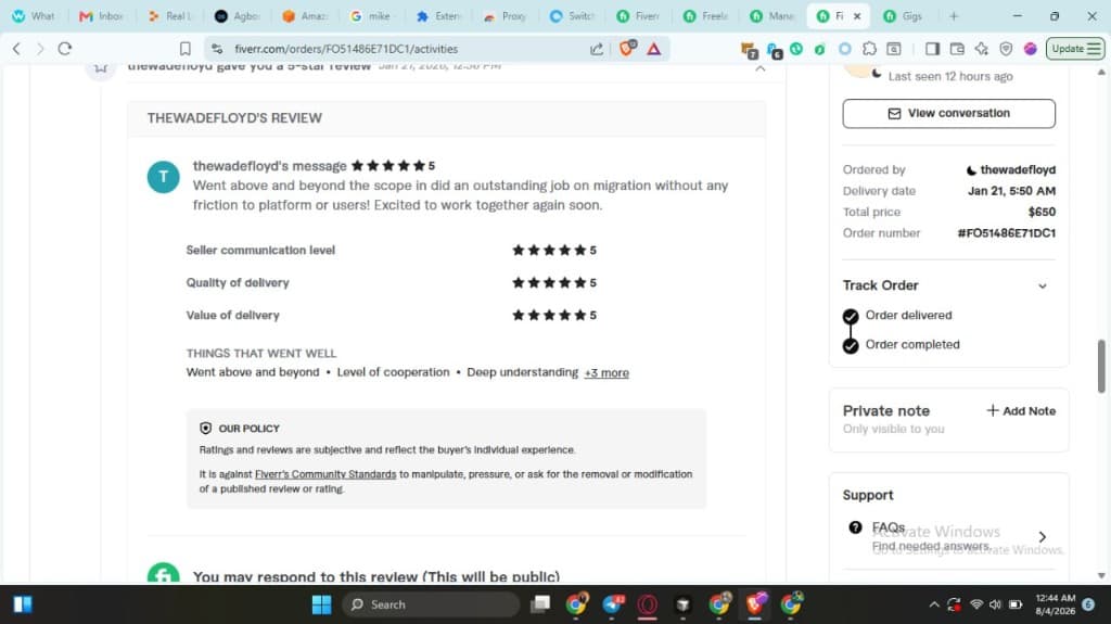 Fiverr review from thewadefloyd