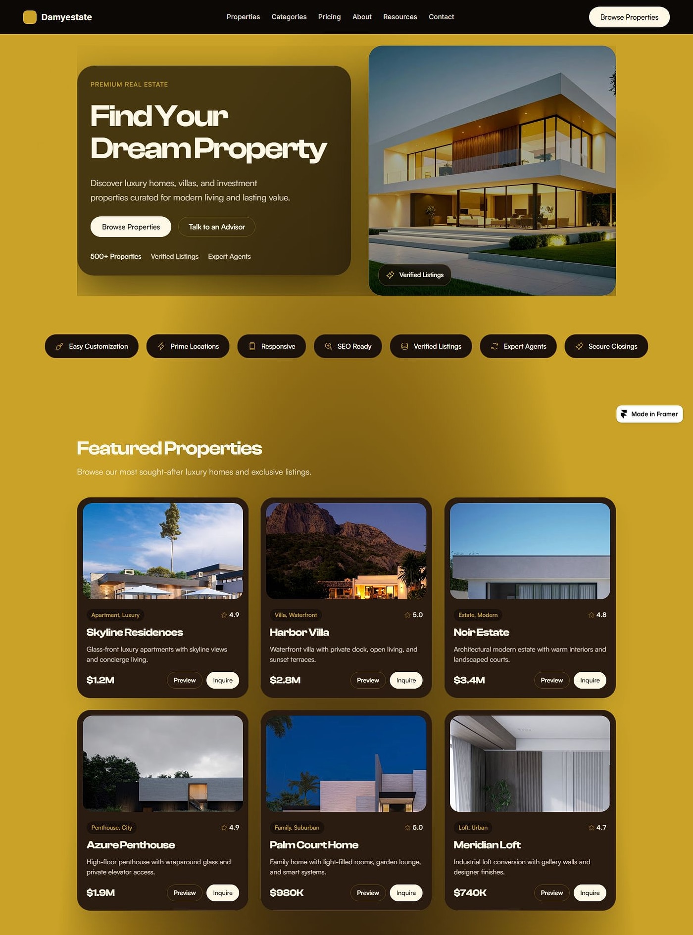 Damyestate — Premium Real Estate (Framer)