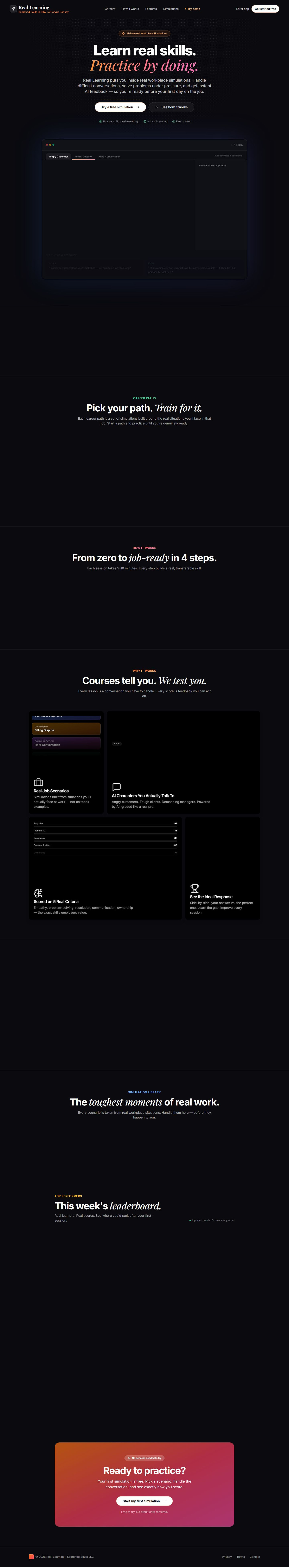 Real Learning — AI Job Skills Platform design frame 1